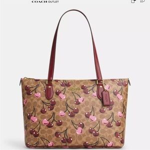 Coach Cherry Pattern Tote - Brown and Pink
